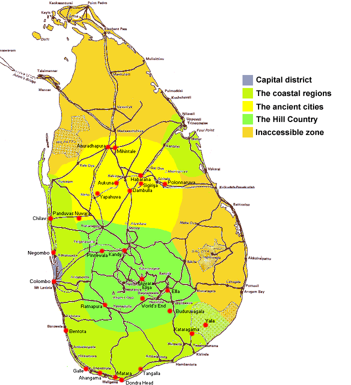 Sri Lanka Tour Map - Click any red circle to visit link